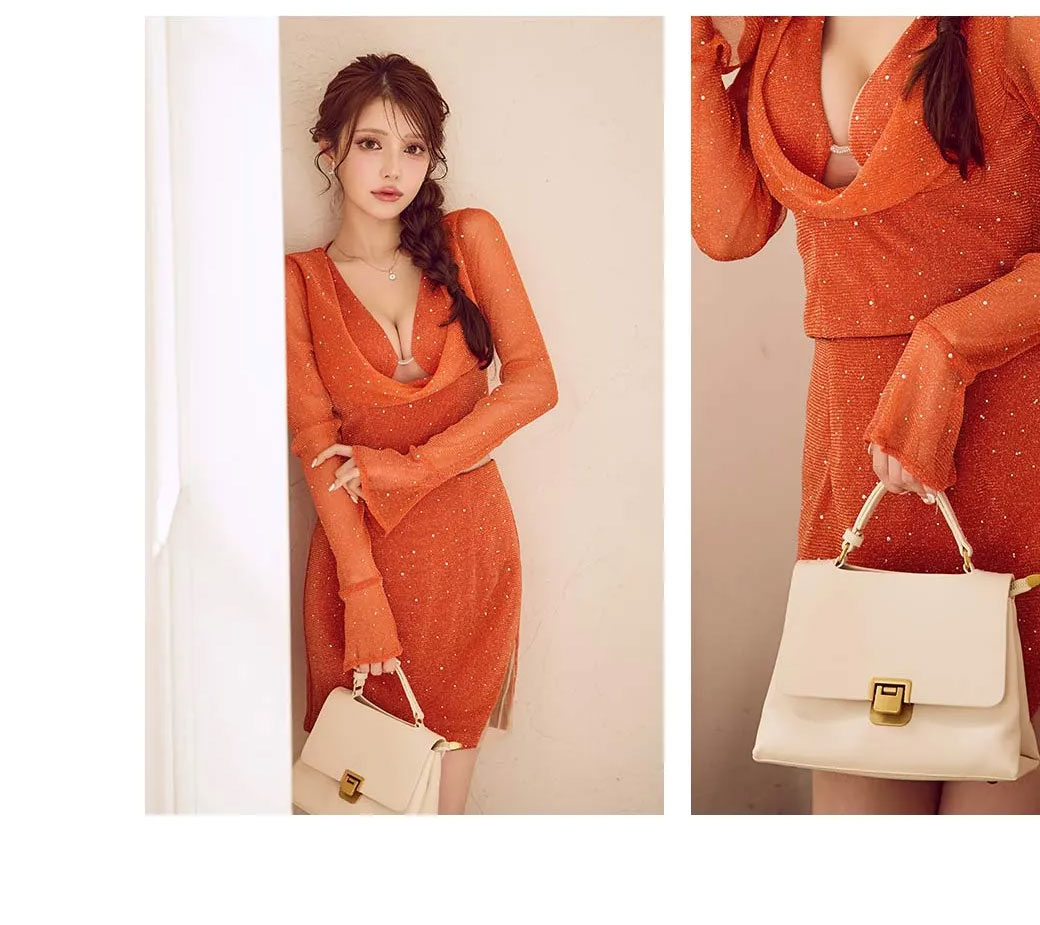 フロントジップリボンスタッズタイトミニドレス/キャバドレス3