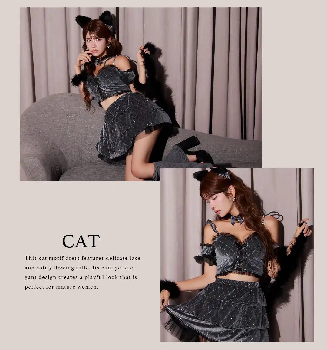【ハロウィン】キャットオフショルビジューセットアップ【コスプレ6点セット】