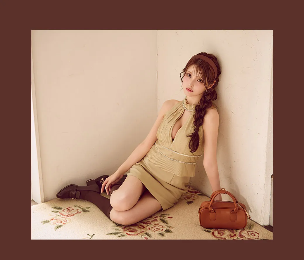 プリーツシフォンアメスリタイトミニドレス