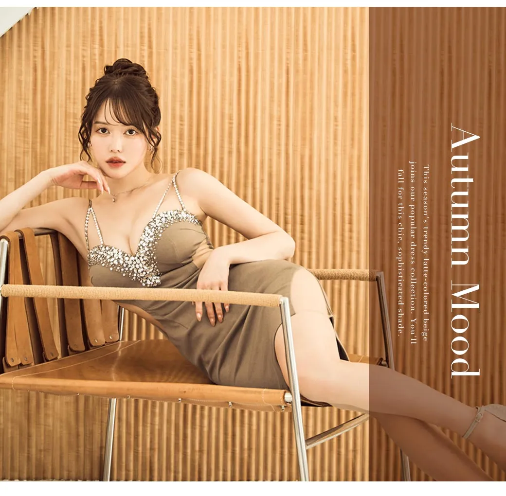 フロントジップリボンスタッズタイトミニドレス/キャバドレス3