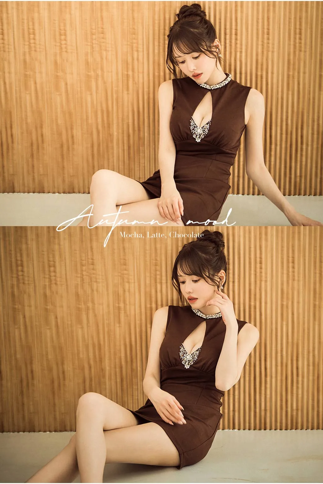 フロントジップリボンスタッズタイトミニドレス/キャバドレス3