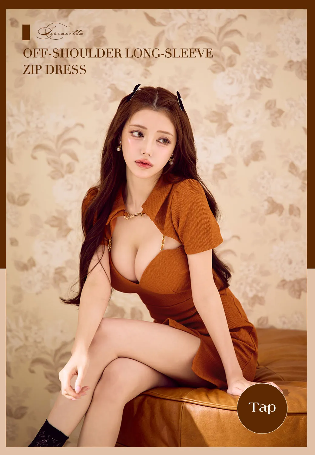 フロントジップリボンスタッズタイトミニドレス/キャバドレス1