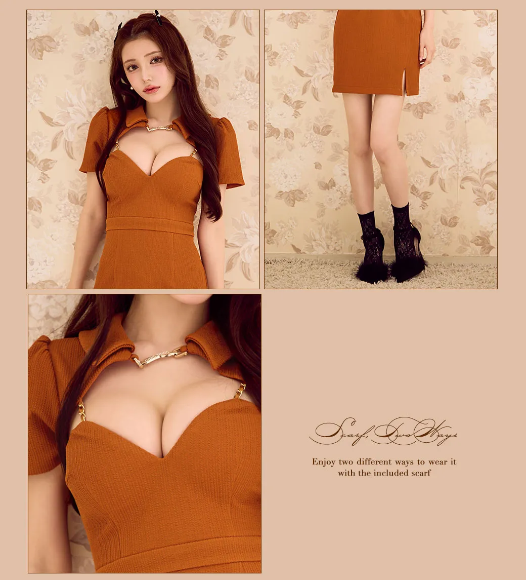 フロントジップリボンスタッズタイトミニドレス/キャバドレス2