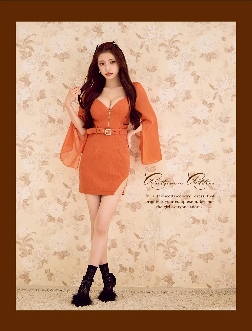 フロントジップリボンスタッズタイトミニドレス/キャバドレス3