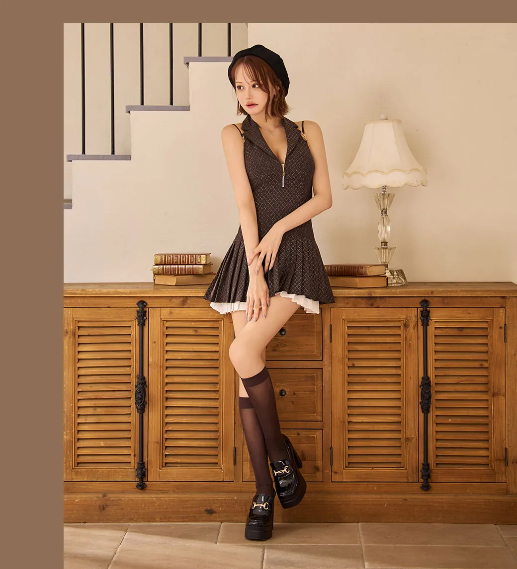 襟付きホルターネックラメプリーツミニワンピース/キャバドレス6