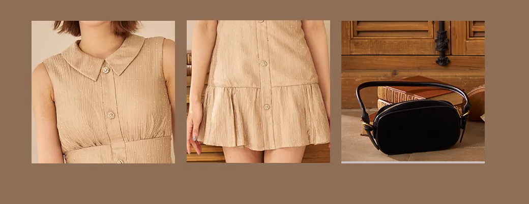 ビジュー襟付プリーツスカートミニドレス3