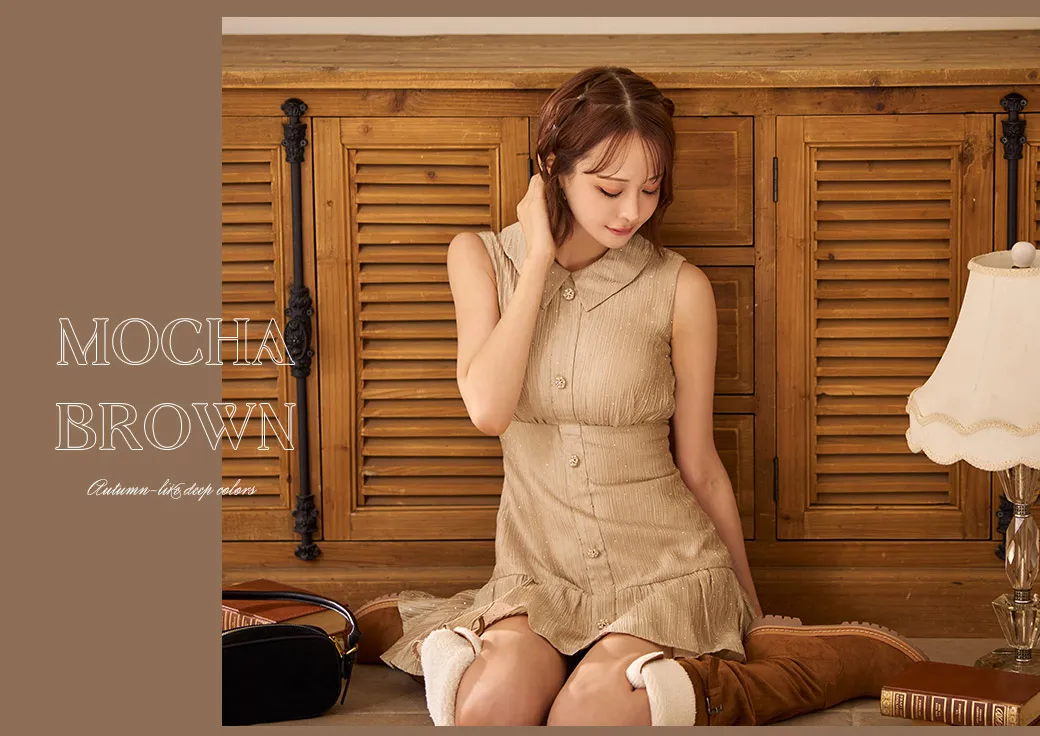 ビジュー襟付プリーツスカートミニドレス3