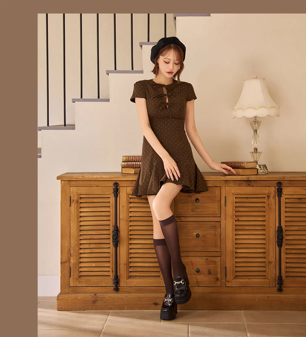 リボンビジューフレアミニドレス/キャバドレス6