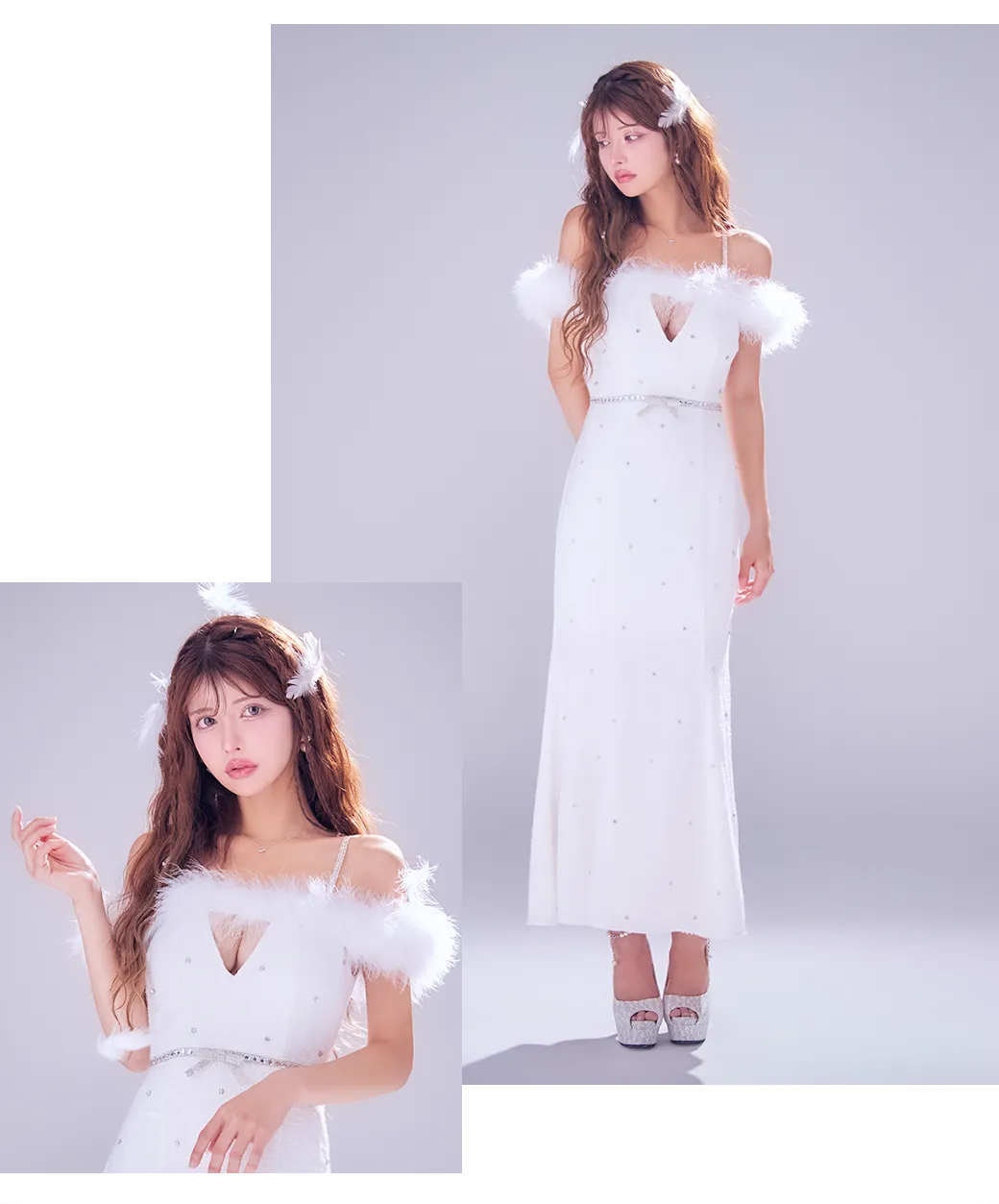 【sifeel/シフィール】ファーオフショルツイードマーメイドドレス/キャバドレス