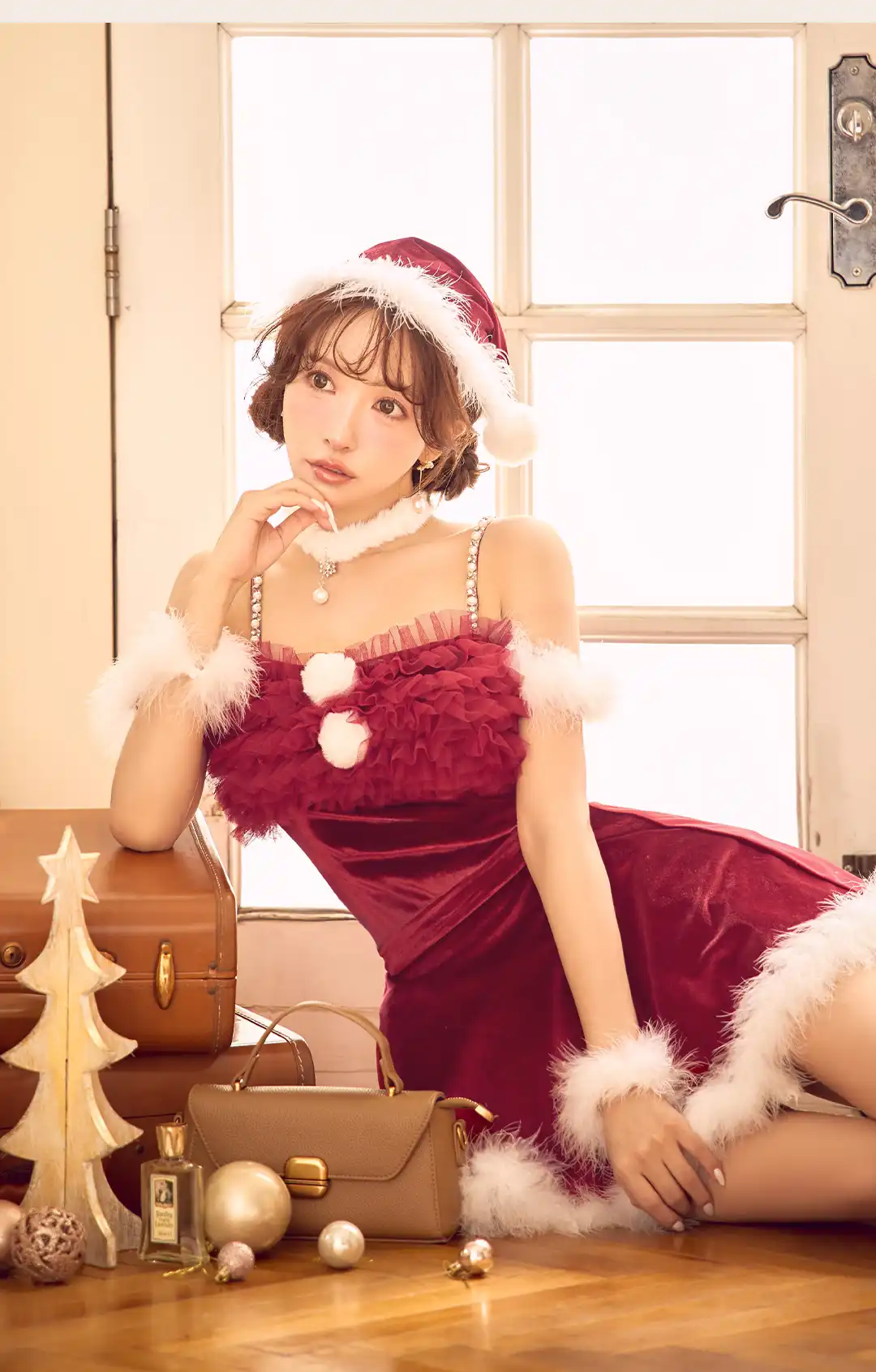 【サンタ】ファーショルダーシースルーフレアサンタコスプレ【コスプレ5点セット】4