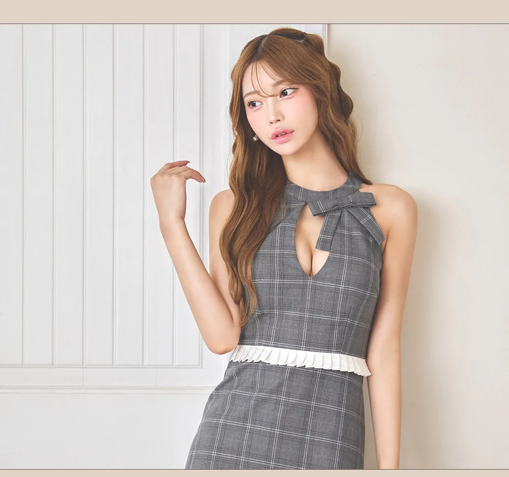 アメスリチェックフリルタイトミニドレス/キャバドレス【XS-Mサイズ/1カラー】