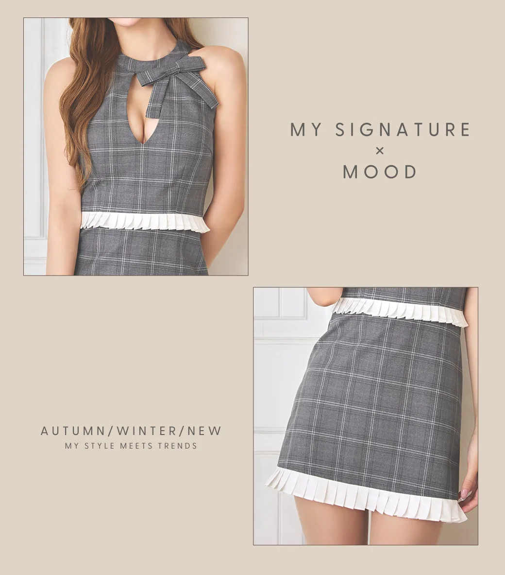 アメスリチェックフリルタイトミニドレス/キャバドレス【XS-Mサイズ/1カラー】