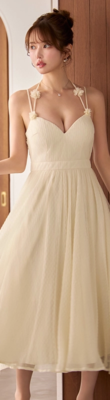 【sifeel/シフィール】フラワーモチーフキャミソールフレアワンピース/キャバドレス