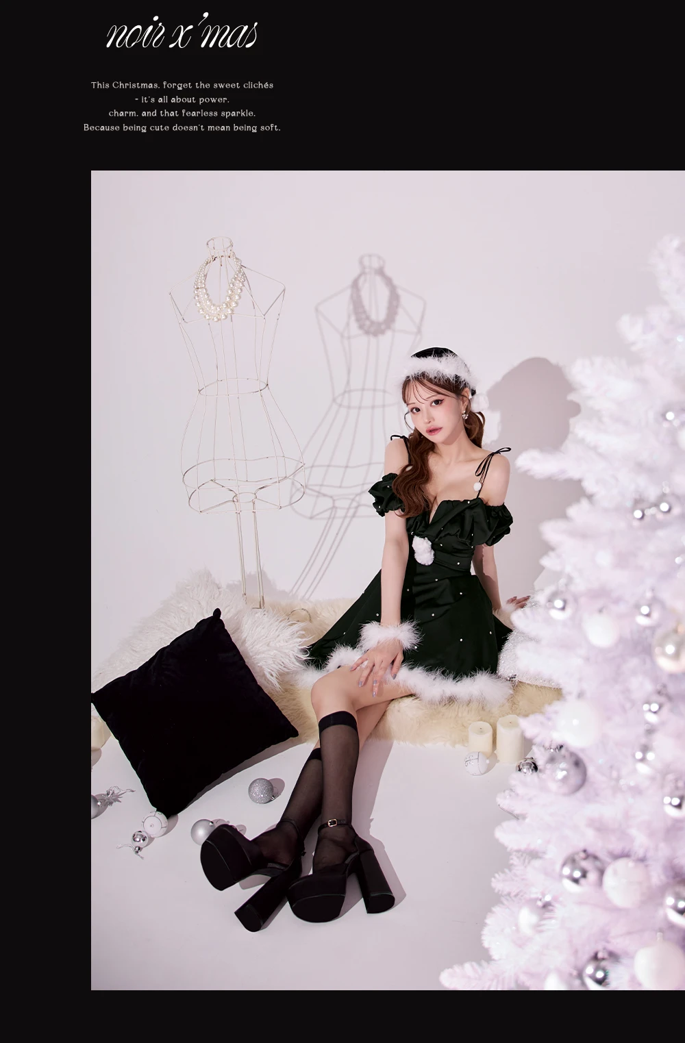 リボンキャミオフショルフリルサンタコスプレ1