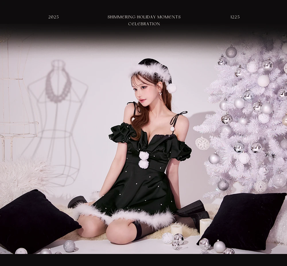 リボンキャミオフショルフリルサンタコスプレ1