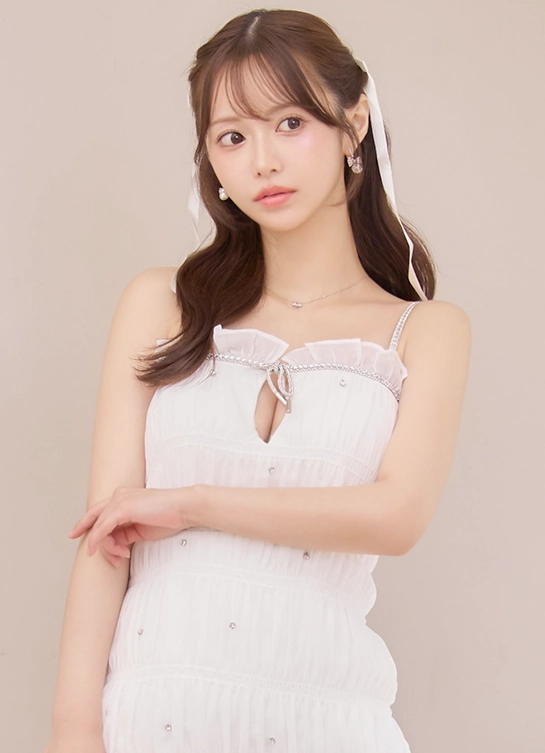 リボンビジューシャーリングミニドレス/キャバドレス