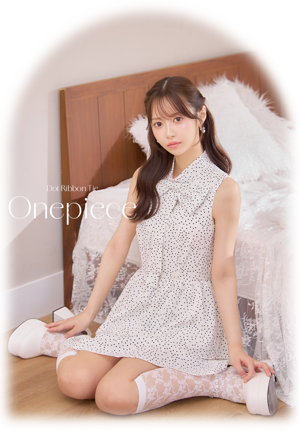 ボウタイリボンドットフレアワンピース/キャバドレス