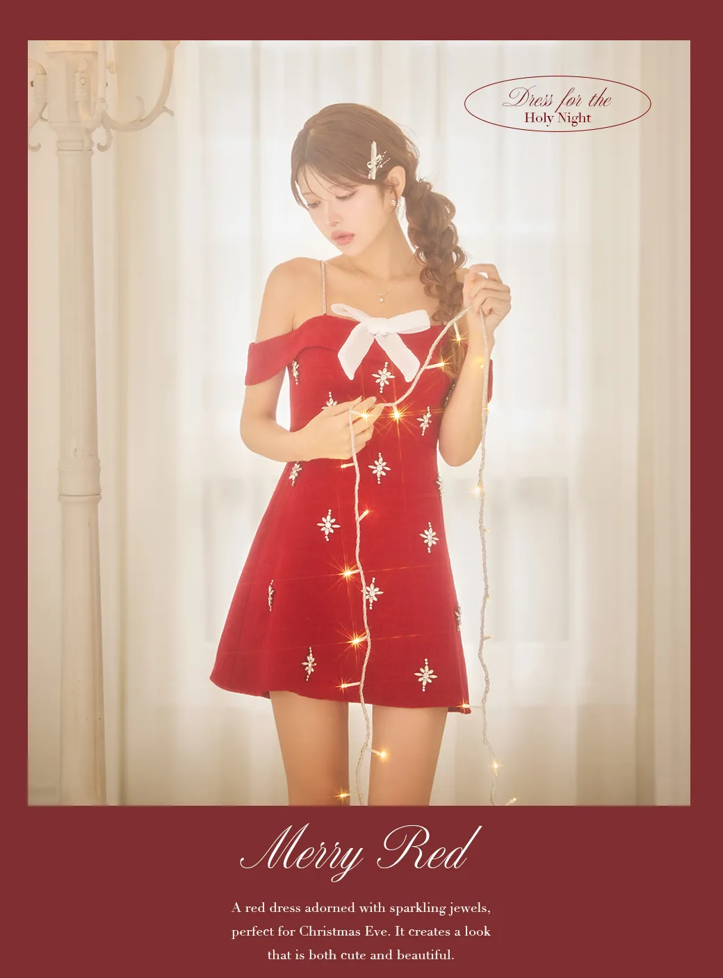 ホワイトリボンビジューキャミソールドレス