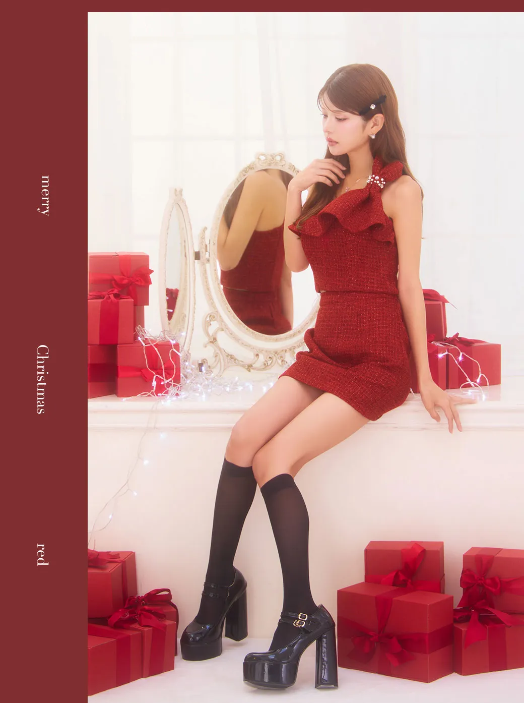 ワンショルダーリボンフリルセットアップ