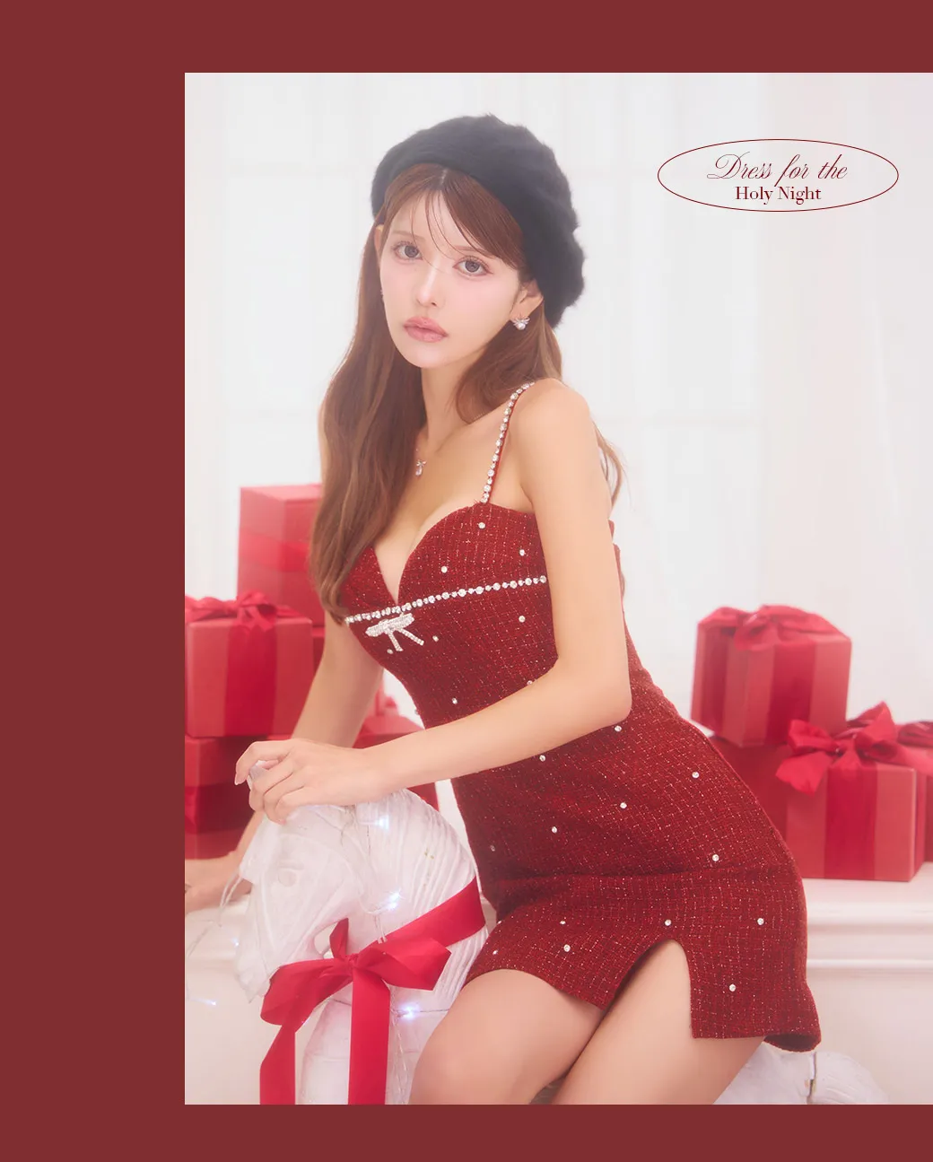 ツイードビジューキャミソールドレス