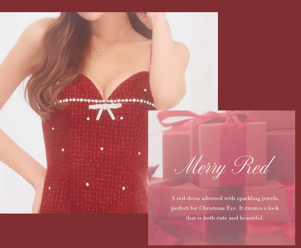 ツイードビジューキャミソールドレス