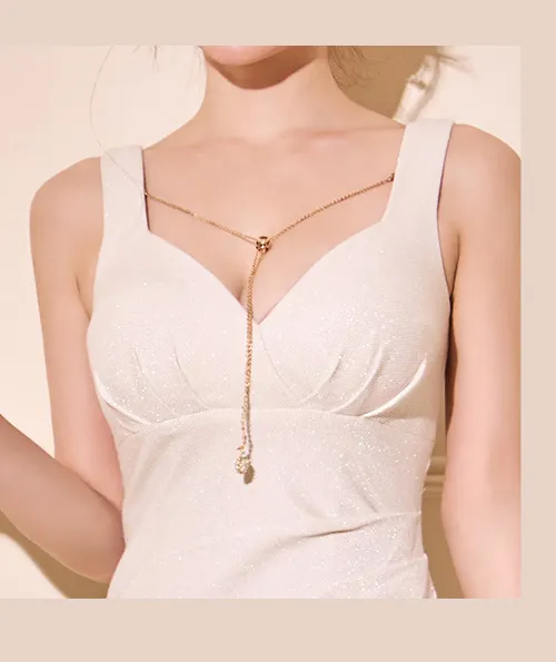 ゴールドチェーンラメタイトミニドレス/キャバドレス