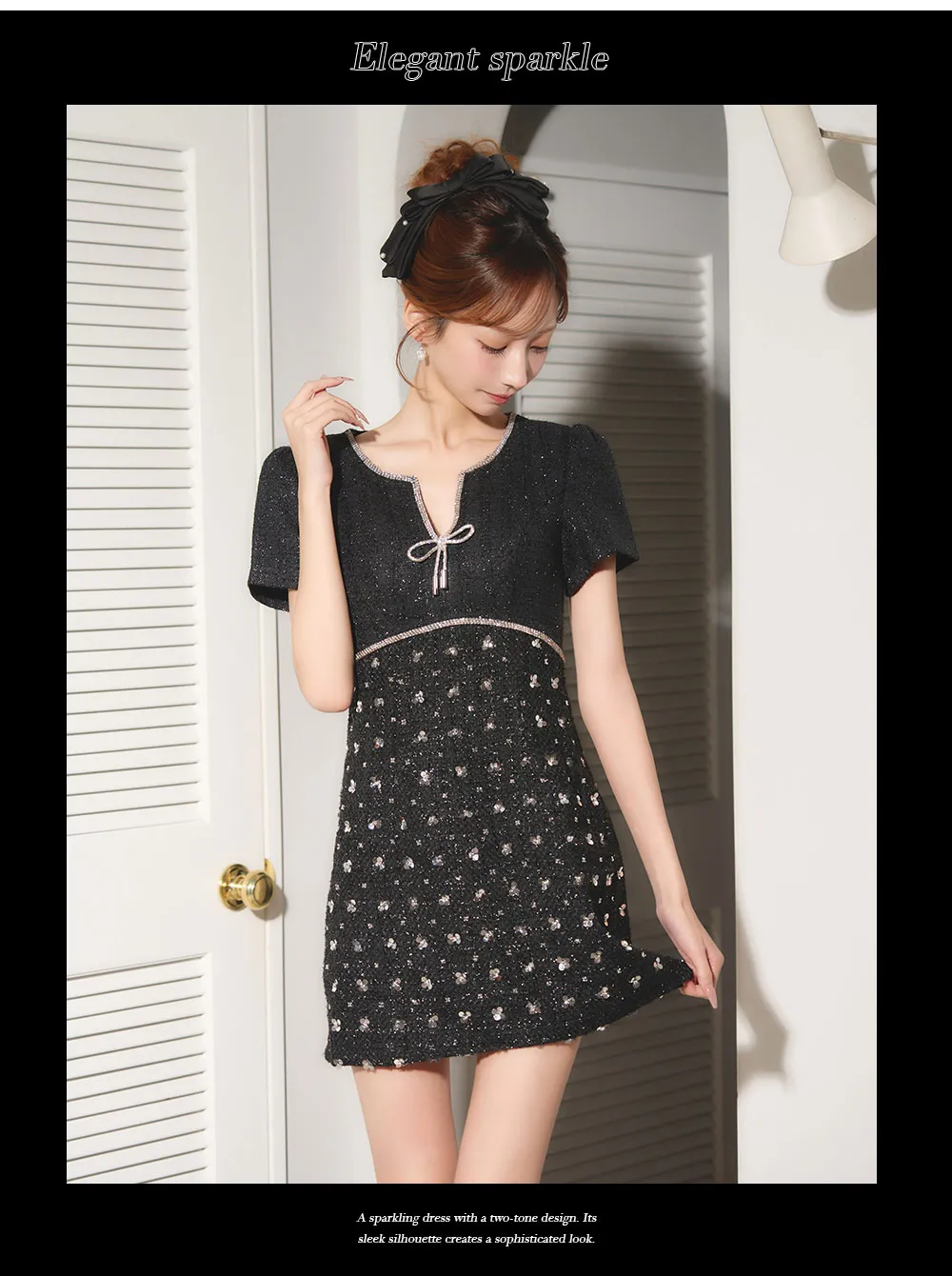 ビジューリボンツイードミニワンピースドレス