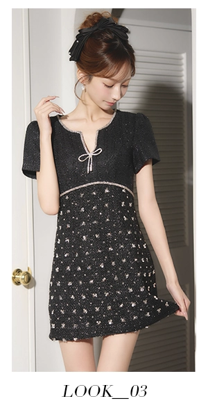 ビジューリボンツイードミニワンピースドレス