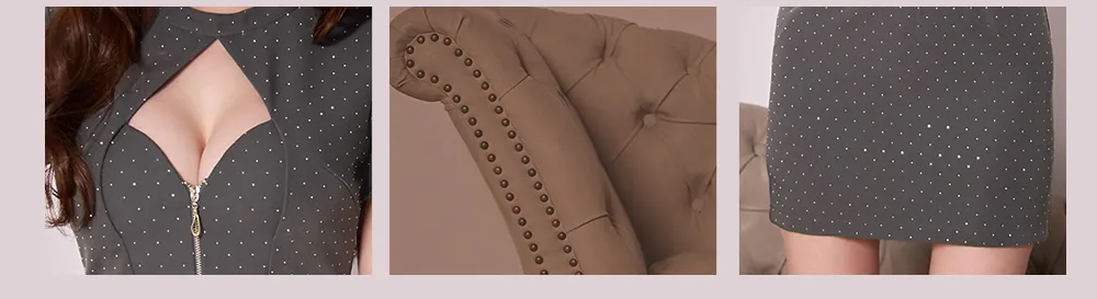 フロントジップビジュータイトミニドレス/キャバドレス