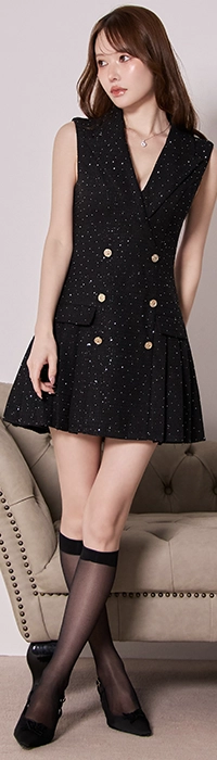 テーラードスタッズツイードミニドレス/キャバドレス