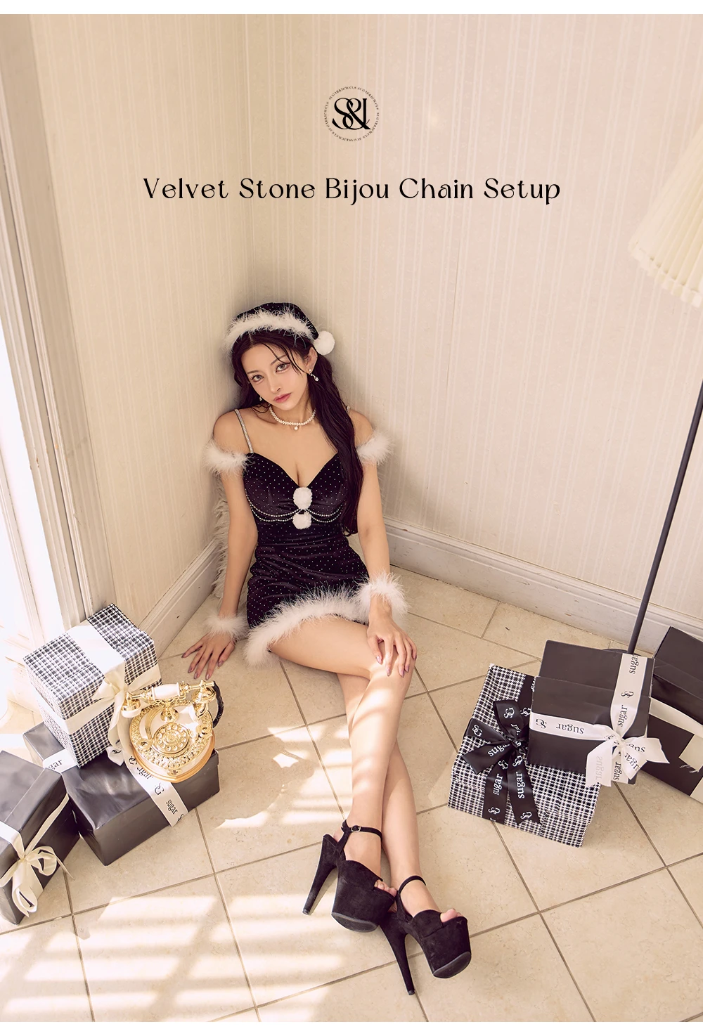 【サンタ】ベロアストーンビジューチェーンセットアップサンタコスプレ1