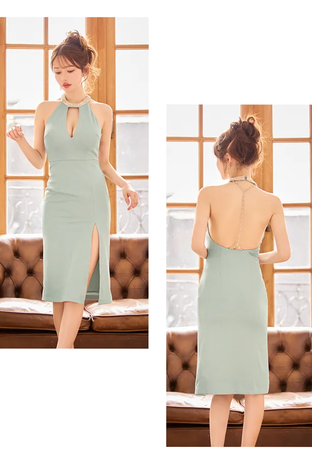 アメスリバックビジューチェーンミディアムドレス/キャバドレス