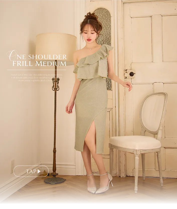 アシンメトリーミディアムラメドレス/キャバドレス