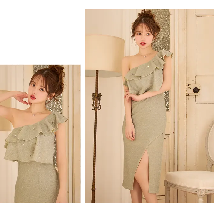 アシンメトリーミディアムラメドレス/キャバドレス