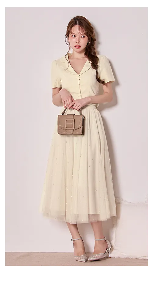 【sifeel/シフィール】襟付きツイードチュールスカートセットアップドレス/キャバドレス【S-Lサイズ/1カラー】[OF03] 【YN】dzwv