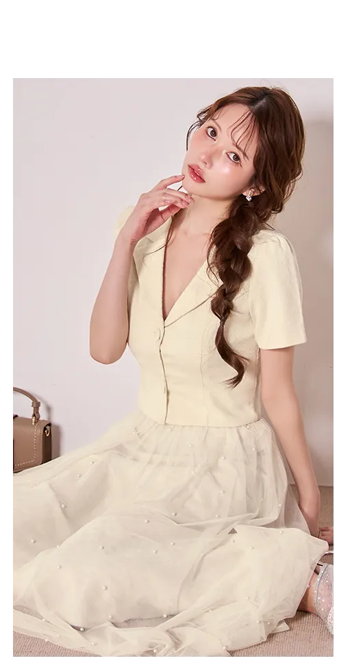 【sifeel/シフィール】襟付きツイードチュールスカートセットアップドレス/キャバドレス【S-Lサイズ/1カラー】[OF03] 【YN】dzwv