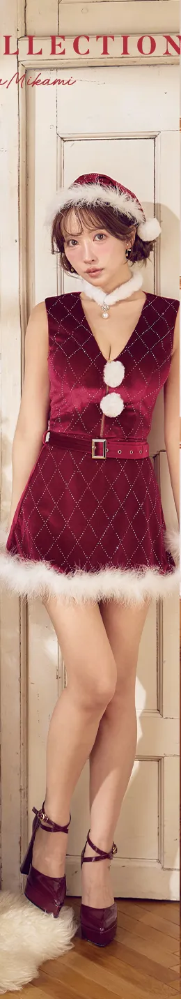 ダイヤ柄ビジューベルト付きサンタコスプレ