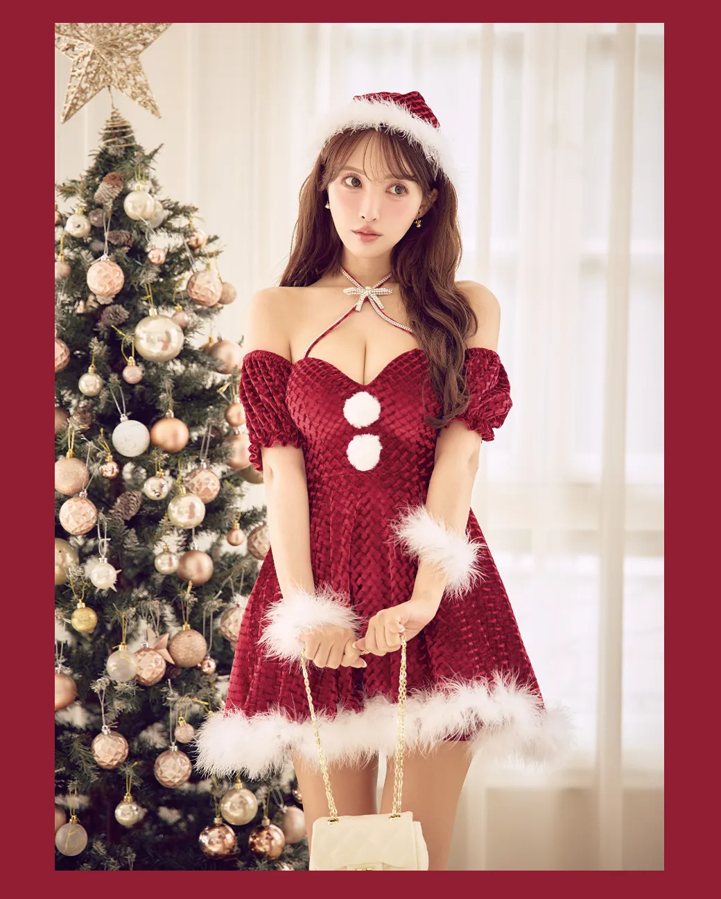 クロスネックフレアーサンタコスプレ