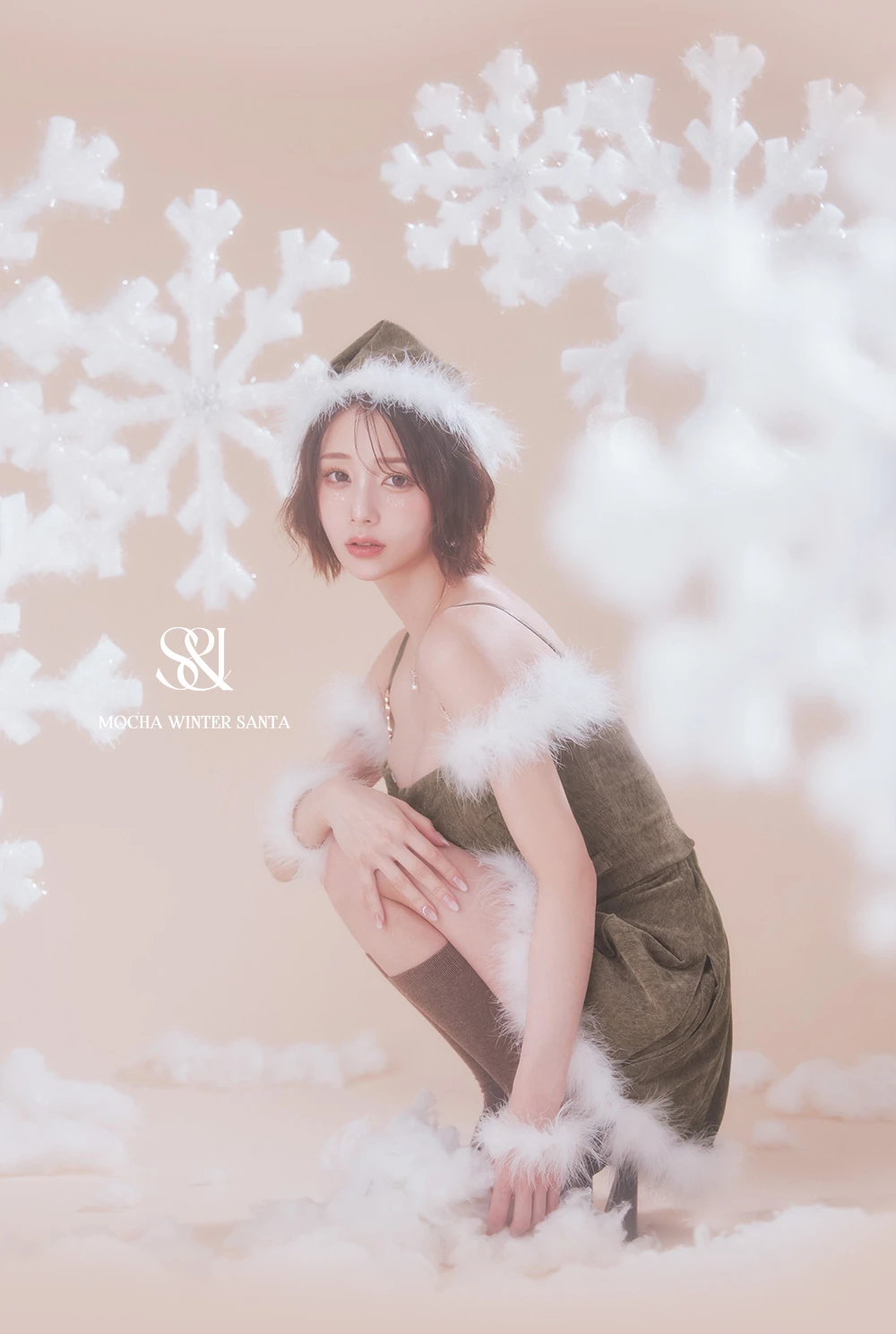 【サンタ】ショルダーリボンビジューツイードフレアサンタコスプレ【コスプレ4点セット】1