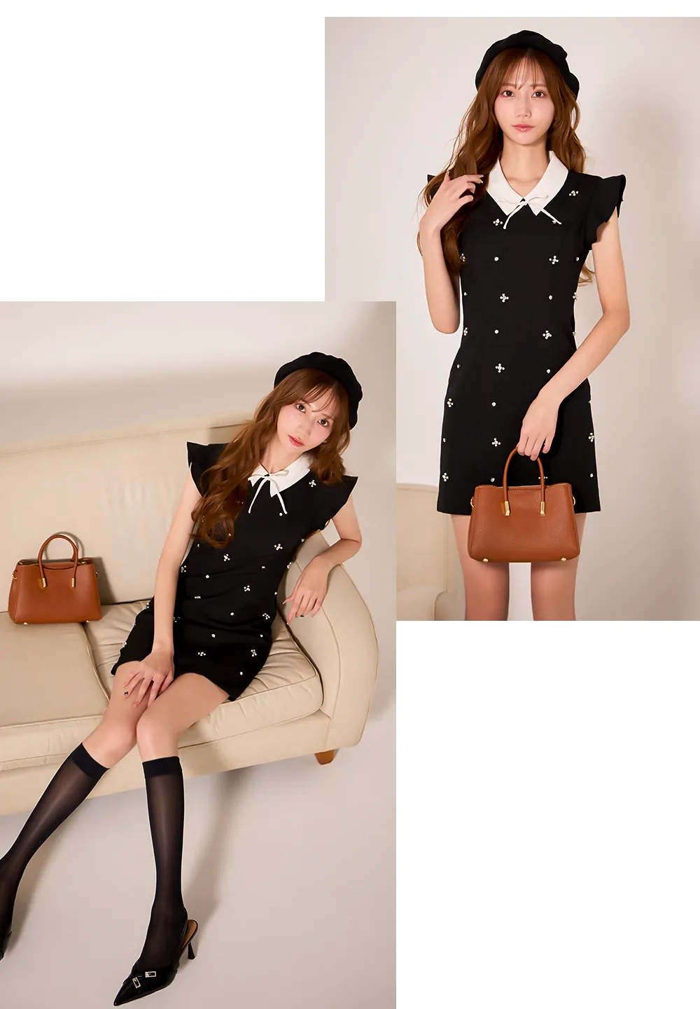 襟付きリボンフリルタイトミニドレス/キャバドレス