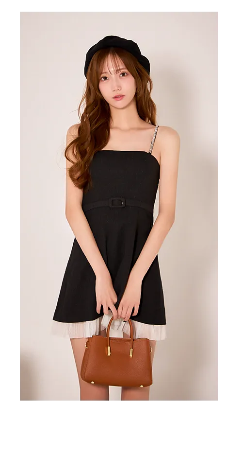 ビジューキャミソールシフォンレイヤードミニドレス/キャバドレス