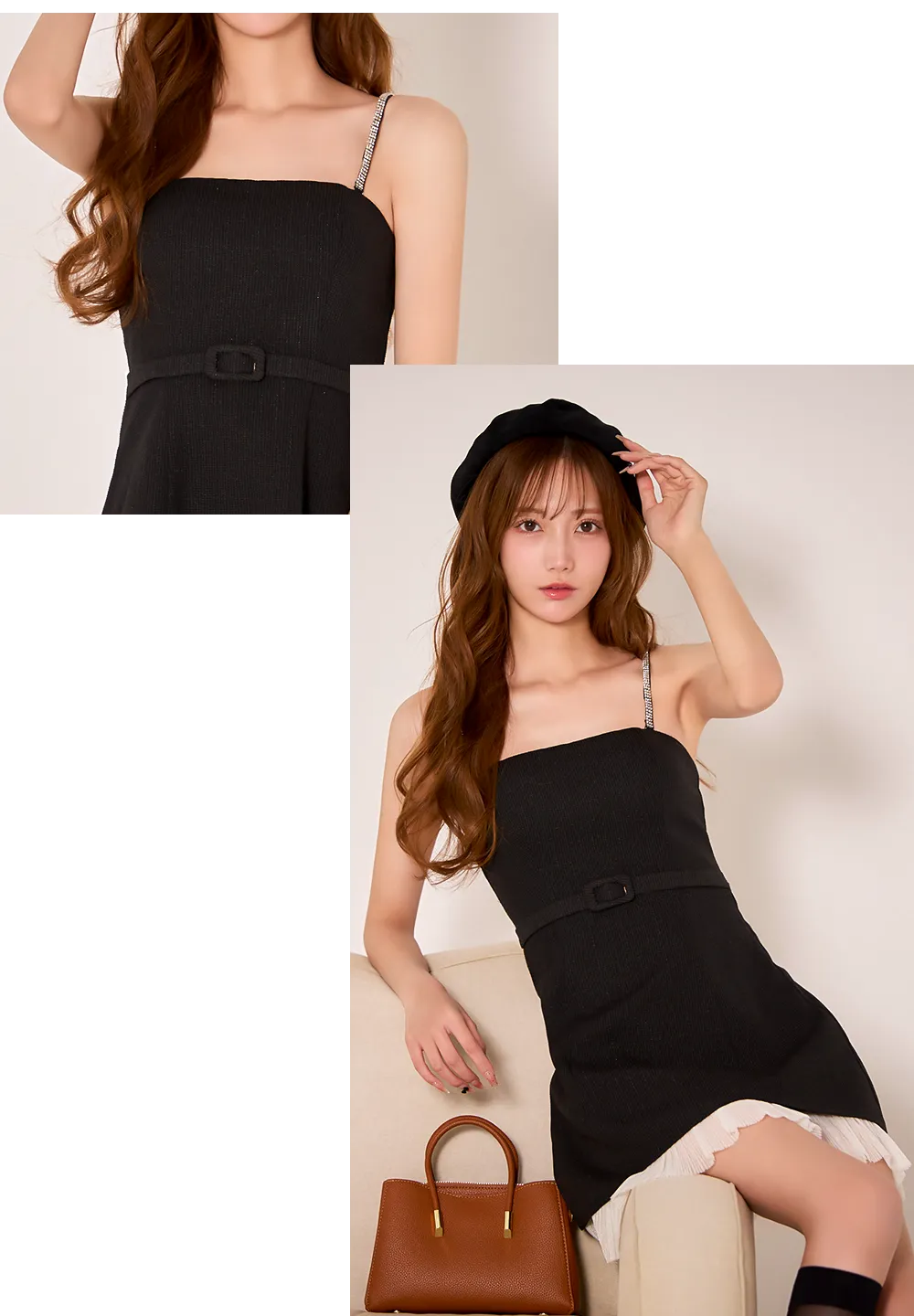 ビジューキャミソールシフォンレイヤードミニドレス/キャバドレス