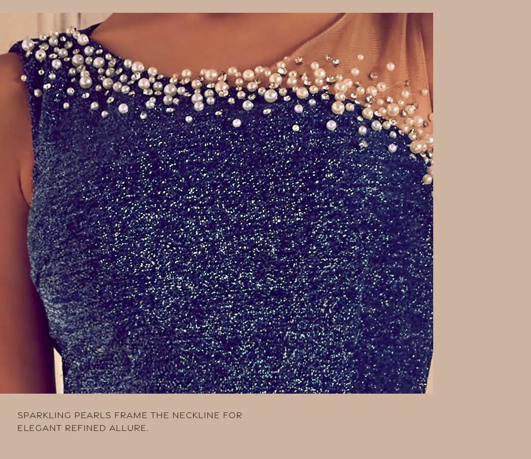 ミディアム / パール / デコルテ / スリット / タイト / エレガント / 大人ドレス / ラメ素材 / 上品 / 高見え 2