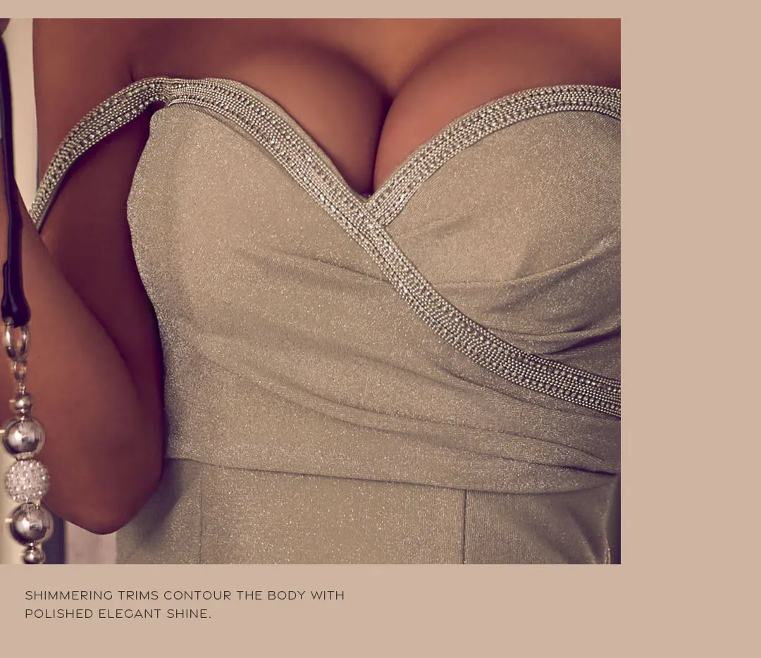 ミディアム / ビジュー / パイピング / タイト / ゴールドベージュ / 大人上品 / エレガント / ボディライン / 洗練 / 高見え 2