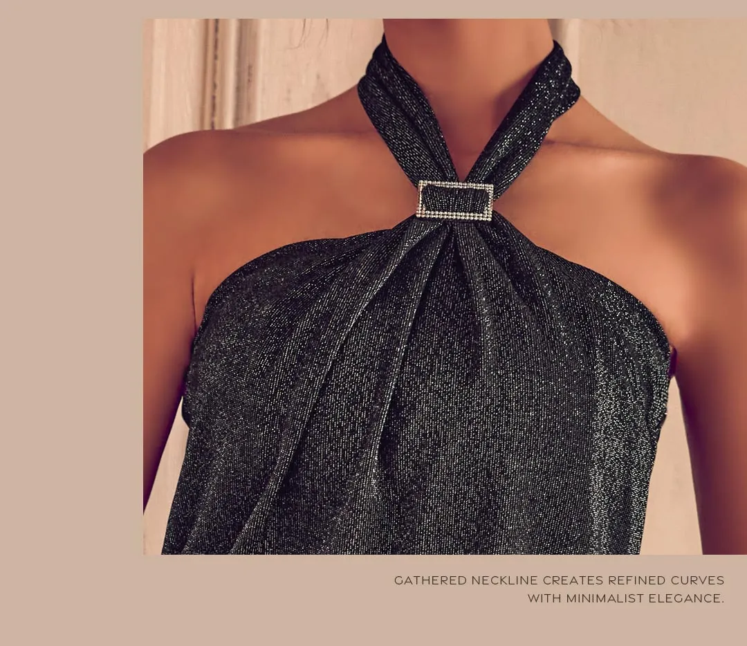 ミディアム / ギャザー / ハイネック / ホルター / タイト / ブラック / 上品 / 大人ドレス / シック / 高見え 2