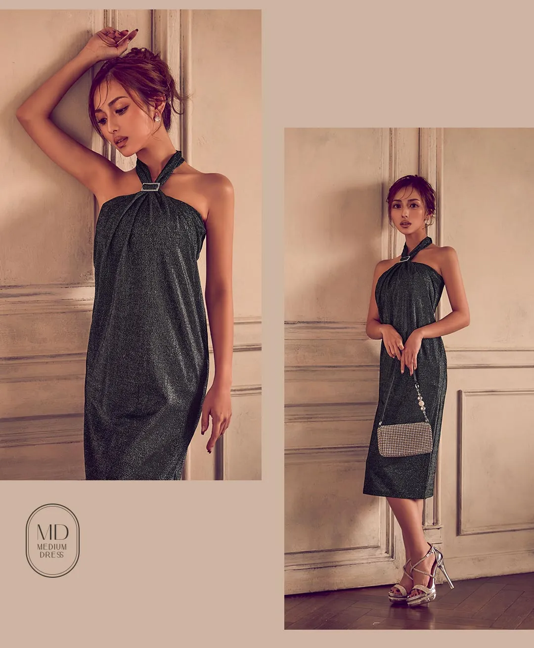 ミディアム / ギャザー / ハイネック / ホルター / タイト / ブラック / 上品 / 大人ドレス / シック / 高見え 3