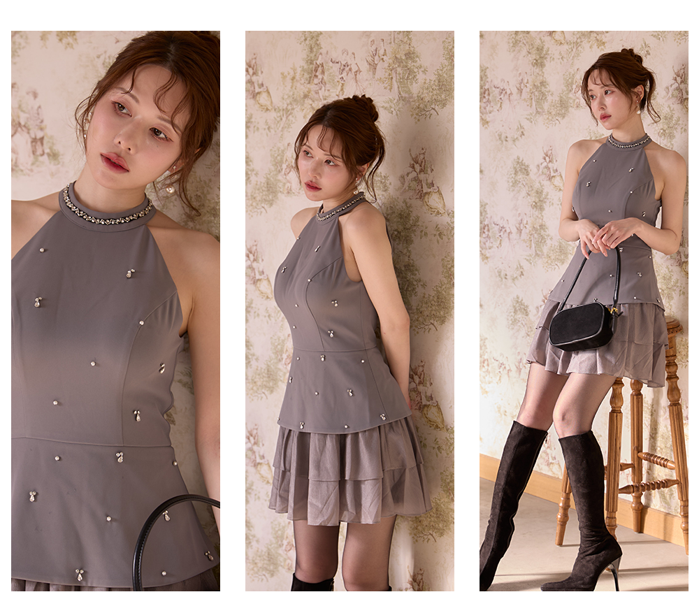 ショルダーシアーベロアミニドレス/キャバドレス