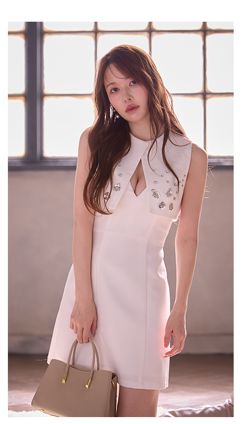 ショルダーシアーベロアミニドレス/キャバドレス