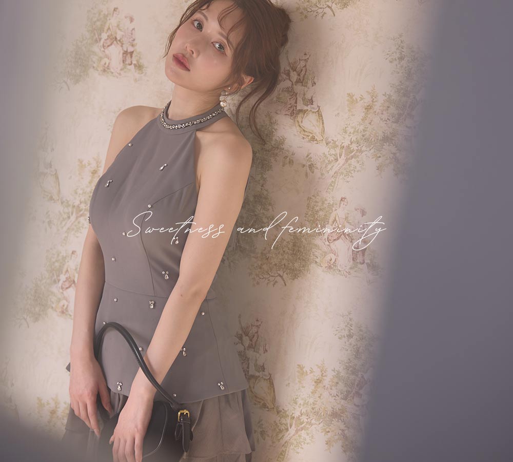 ショルダーシアーベロアミニドレス/キャバドレス