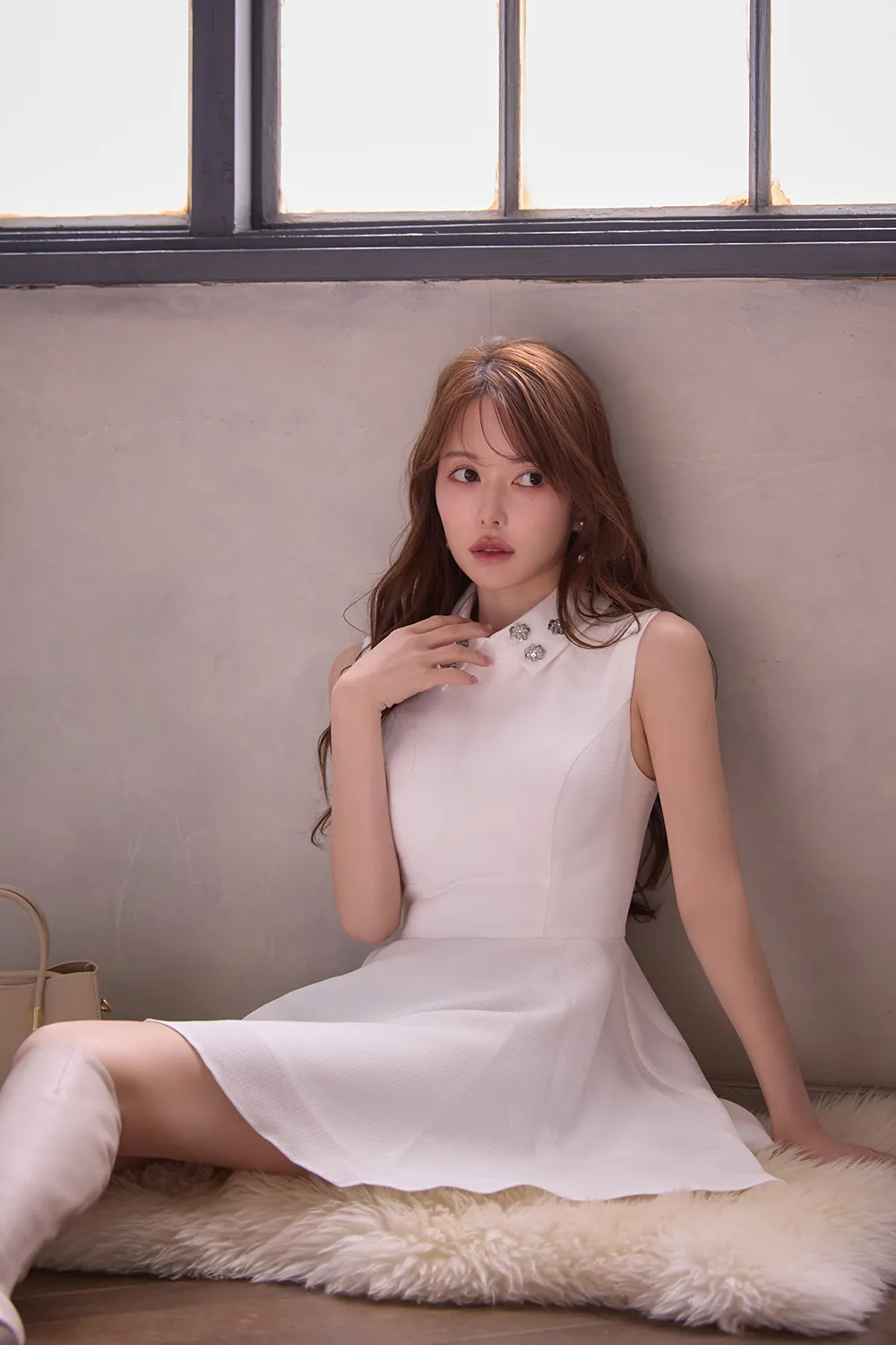 ビジュー襟フレアミニドレス/キャバドレス